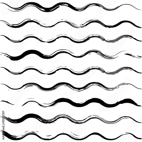 Vector pattern with hand drawn waves. Ornament for wrapping paper. Black and white texture. Abstract background with wavy brush strokes. © shavlovsky