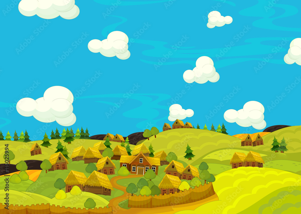 Cartoon scene of the historical village - background for different usage -  for game or book - illustration for children Stock Illustration | Adobe  Stock