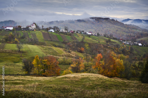 Bucovina hills. Romanian traditional villages landscape