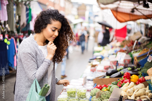 young woman shopping at the market