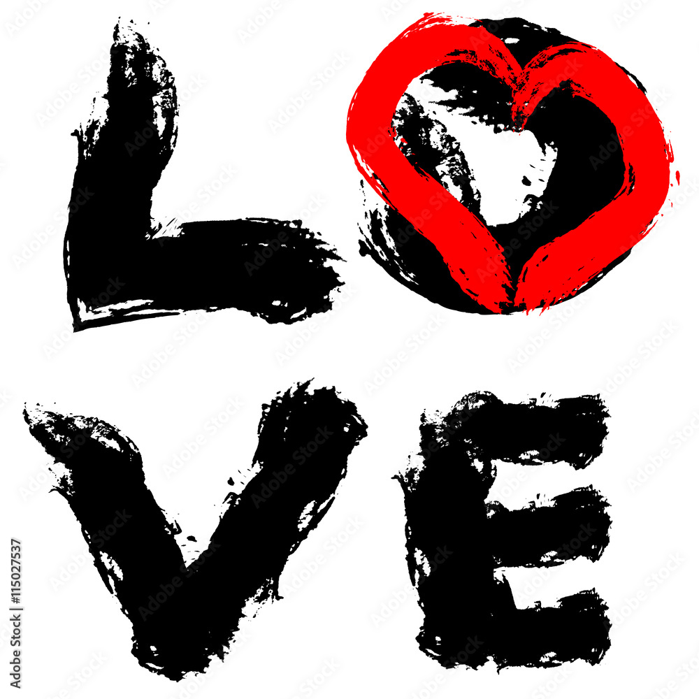 Handwritten vertical inscription love black rough brush. The image of ...