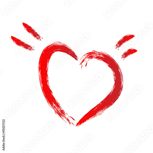 Silhouette of a red heart, rough brush strokes. A single isolated element. Abstract image.