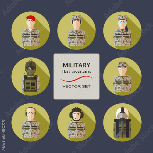 Military flat avatars vector set.