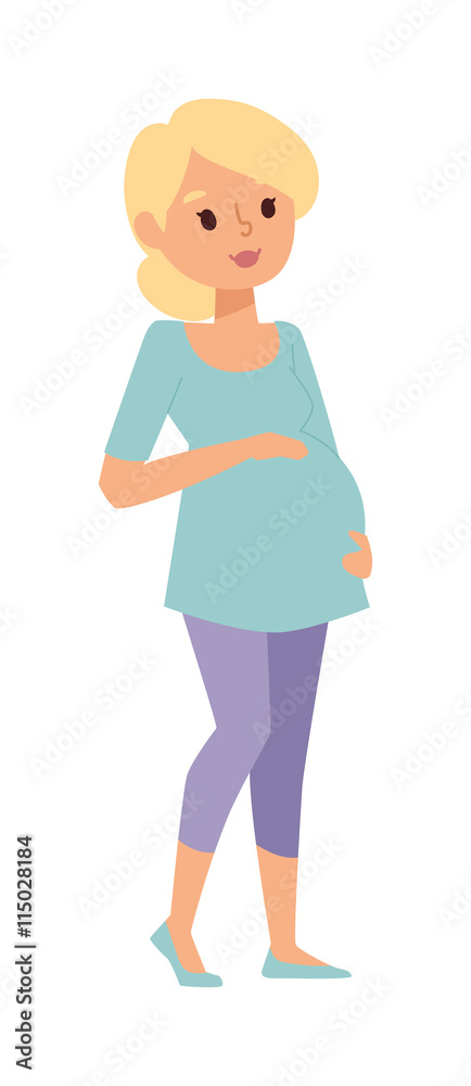Young pregnant woman, pregnancy female belly expecting beautiful future mother character vector. Pregnant woman lifestyle and pregnant women lifestyle happy mathernity woman. Love parent motherhood.