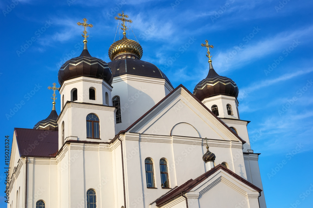 Orthodox Church with domes against the blue sky