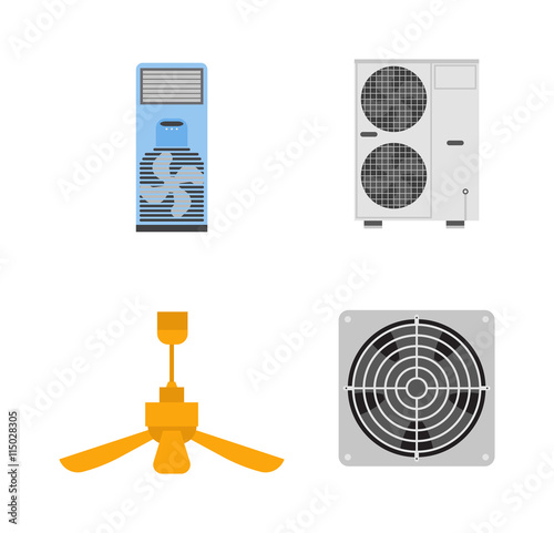 Industrial fan to remove water damage. Technology electric cooling power equipment industrial fan. Vector ventilation turbine industrial fan cold conditioner vent engine blade condition construction.
