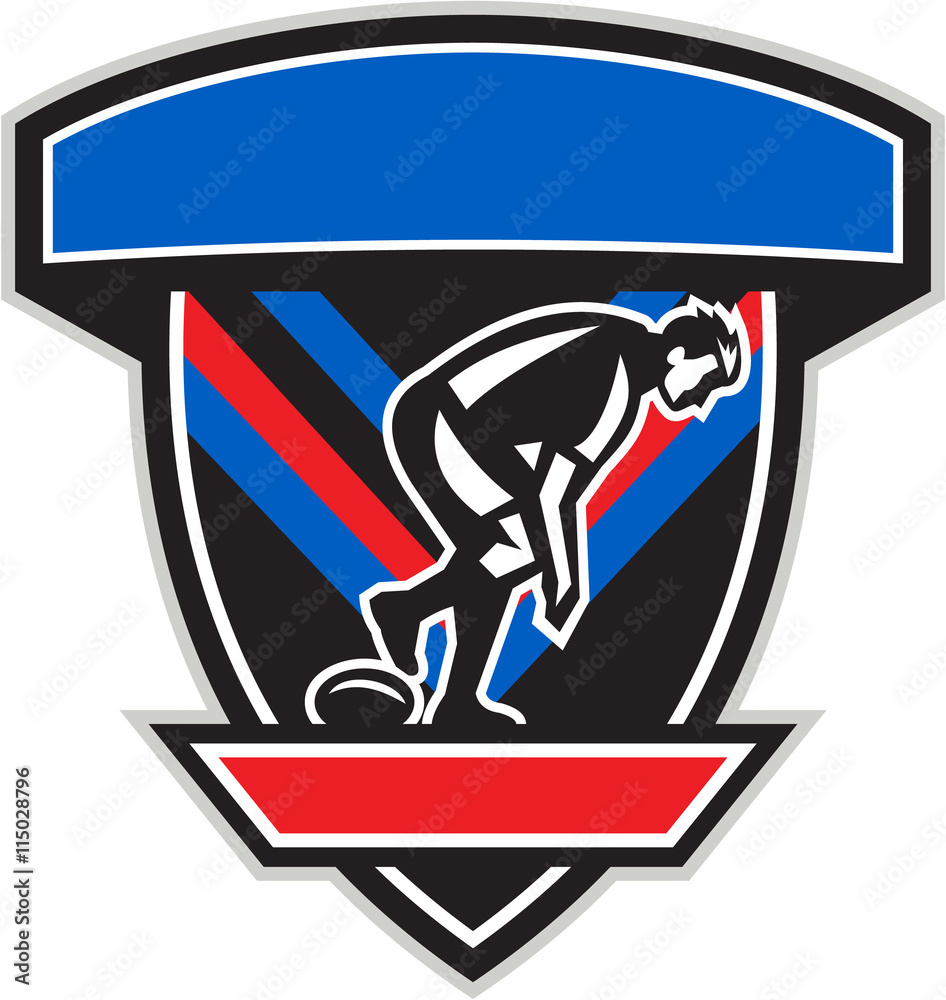 Fototapeta premium Rugby League Player Playing Ball Side Shield Retro