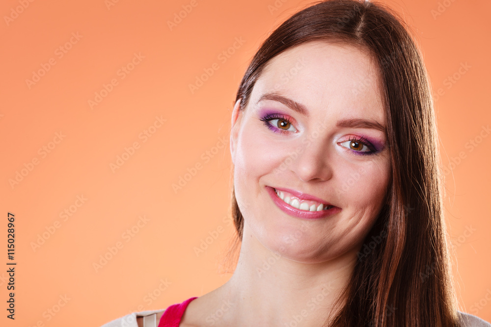 Naklejka premium Woman long straight hair makeup portrait