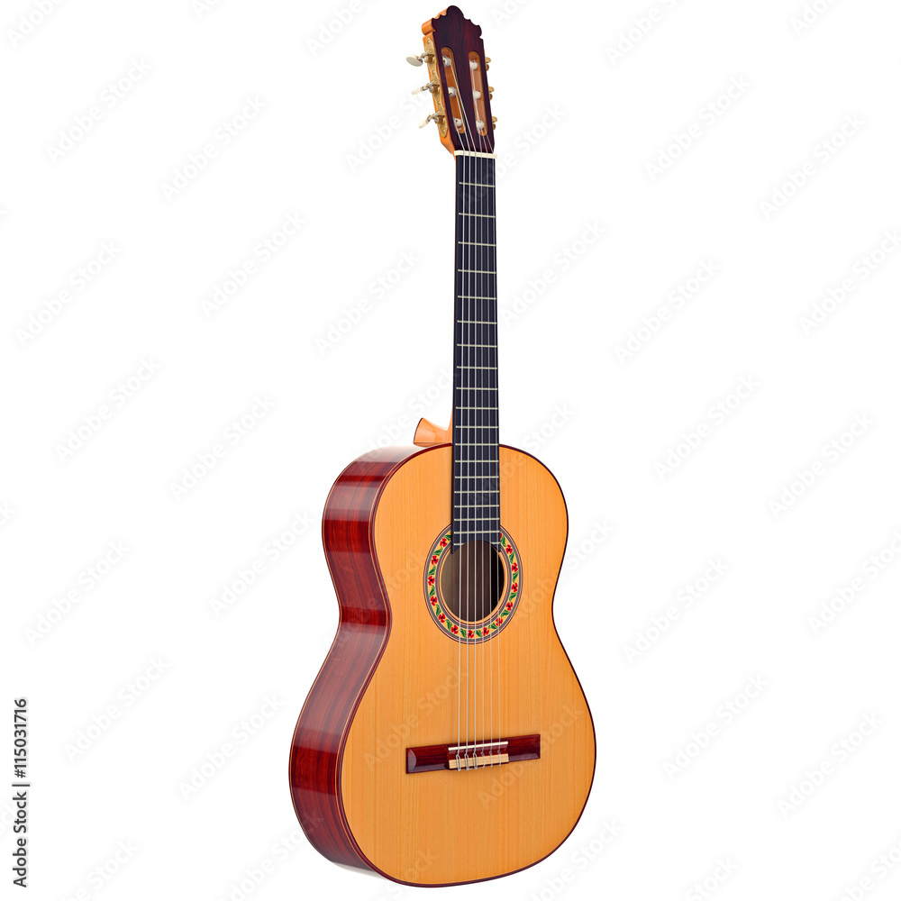 Classic acoustic guitar wooden with pattern. 3D graphic