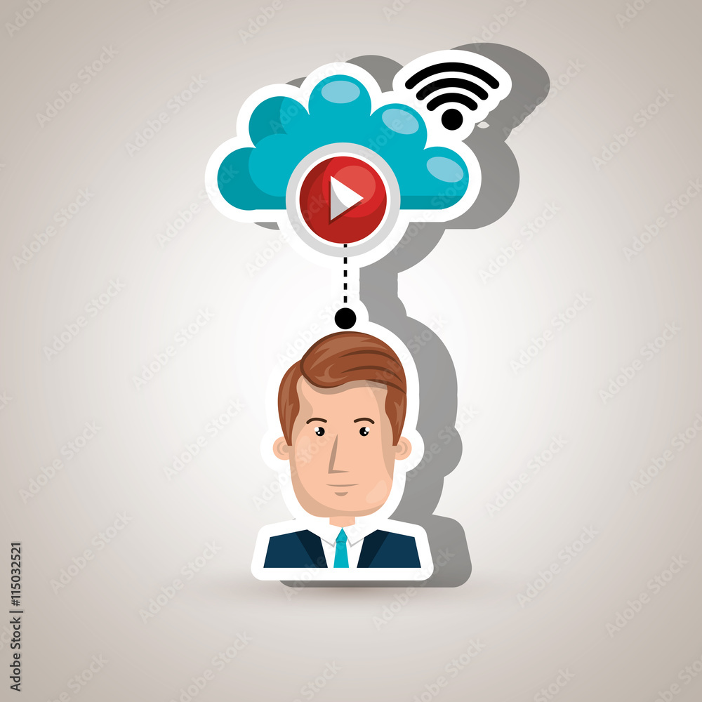 user watching videos in the cloud isolated icon design, vector illustration  graphic 