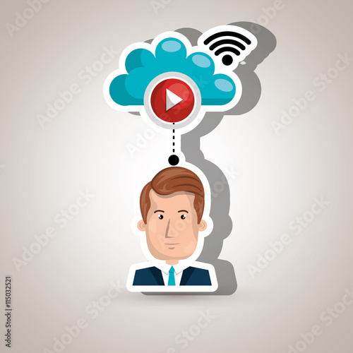 user watching videos in the cloud isolated icon design, vector illustration  graphic 