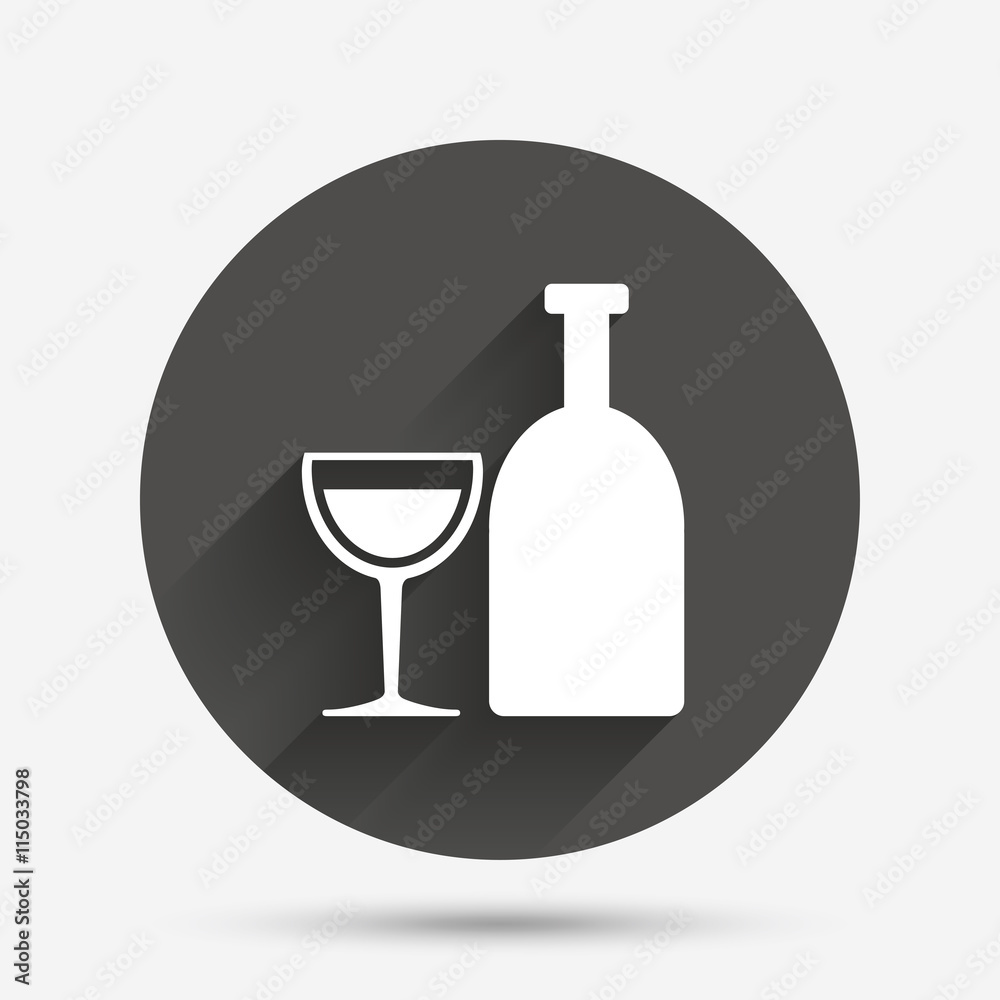 Alcohol sign. Drink symbol. Bottle with glass Alcohol sign. Drink symbol. Bottle with glass