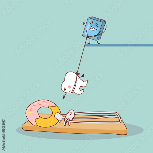 cartoon tooth with dental floss