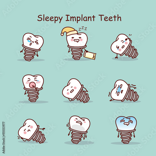 Sleepy cartoon tooth implant set