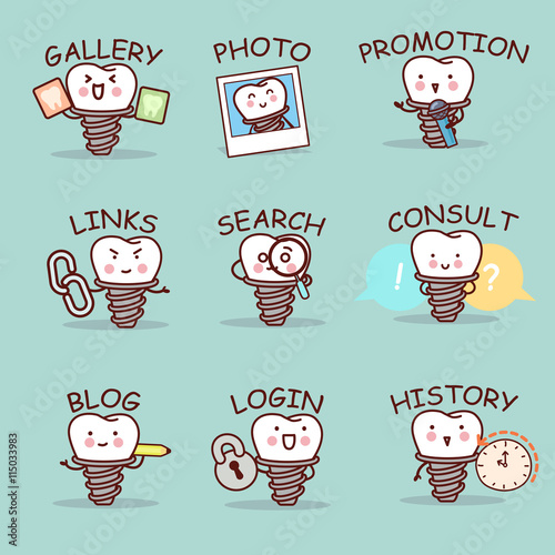 cute cartoon implant tooth set