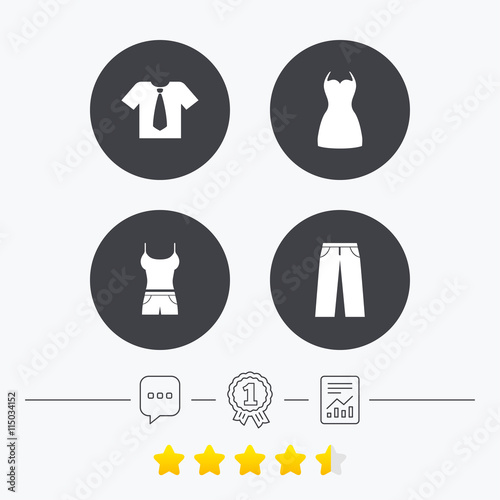 Clothes signs. T-shirt with tie and pants.