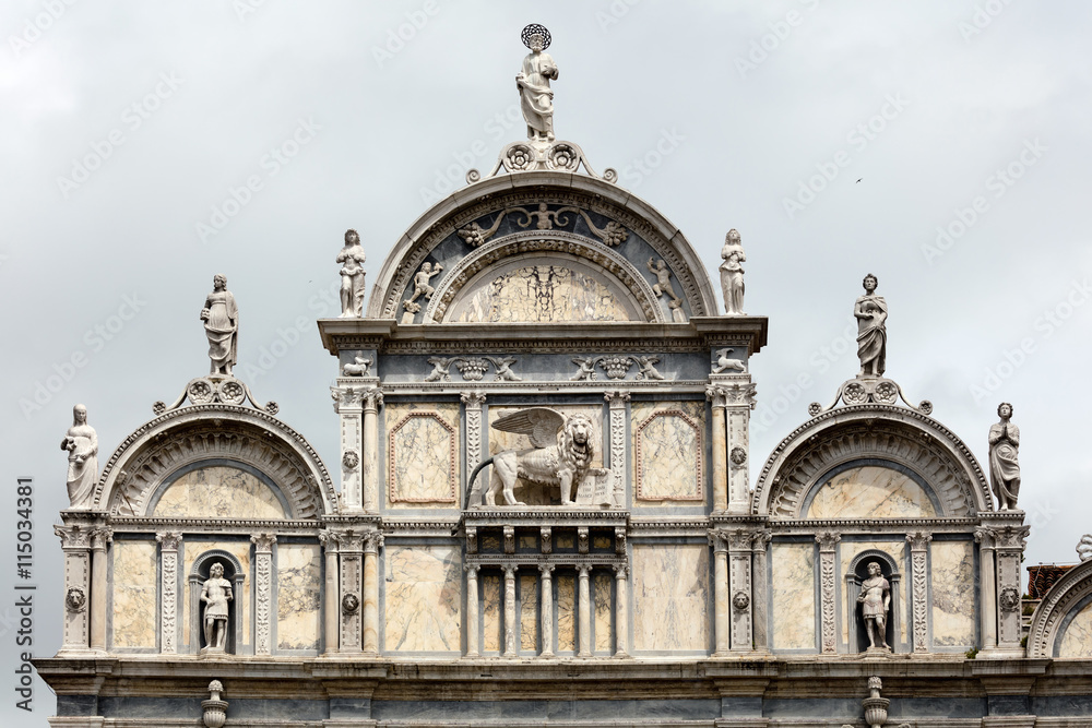 Facade of the Scuola Grande di San Marco in Venice, Italy, home to one of the six major sodalities or Scuole Grandi of Venice. of the Scuola Grande di San Marco in Venice