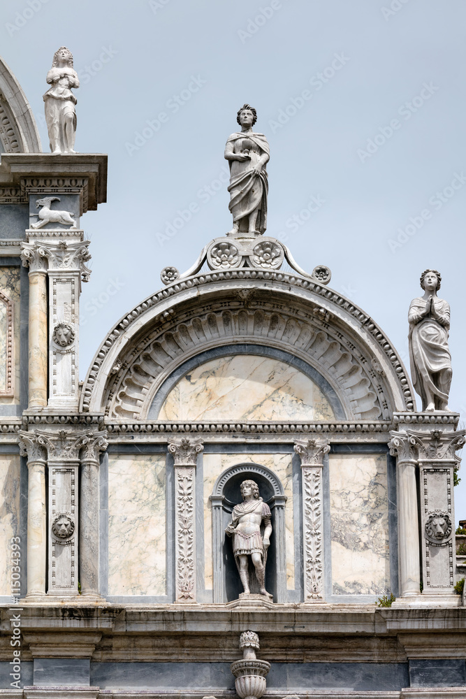 Facade of the Scuola Grande di San Marco in Venice, Italy, home to one of the six major sodalities or Scuole Grandi of Venice.