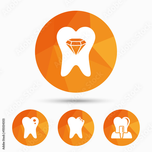 Dental care icons. Caries tooth and implant.