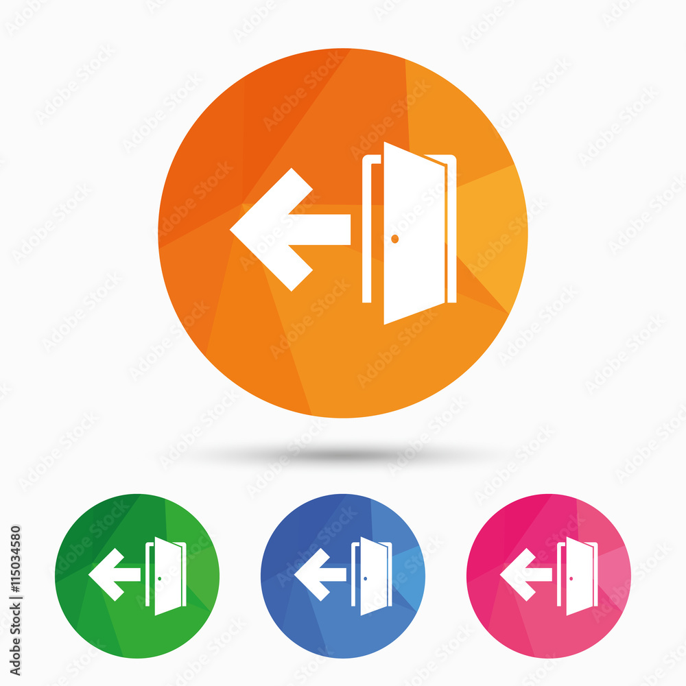 Emergency exit sign icon. Door with left arrow. Emergency exit sign icon. Door with left arrow.