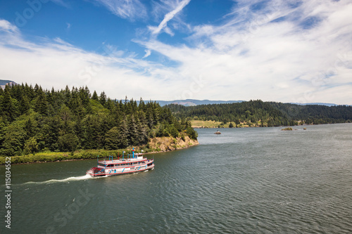 Touristic boat on Columbia River, Oregon, United States.