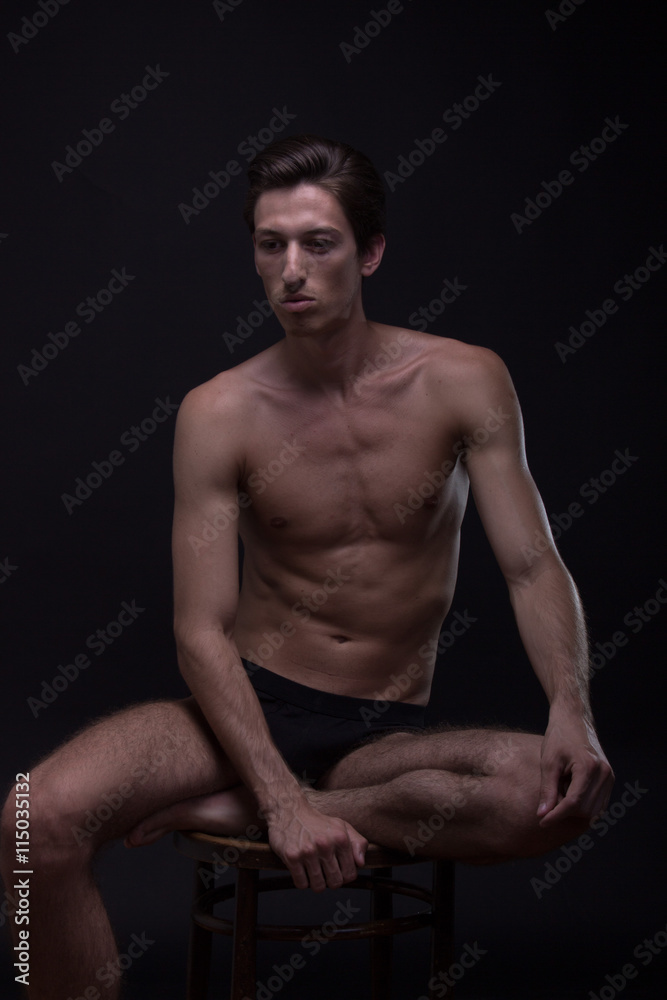 Nude young man Caucasian skinny, slim, fit abs Stock Photo | Adobe Stock