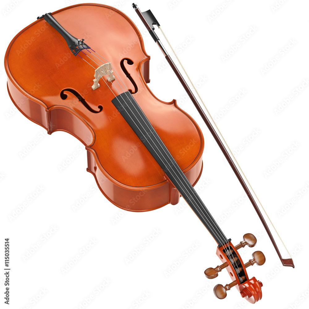 Fototapeta premium Wiolonczela w stylu retro z metalowymi sznurkami. Grafika 3D