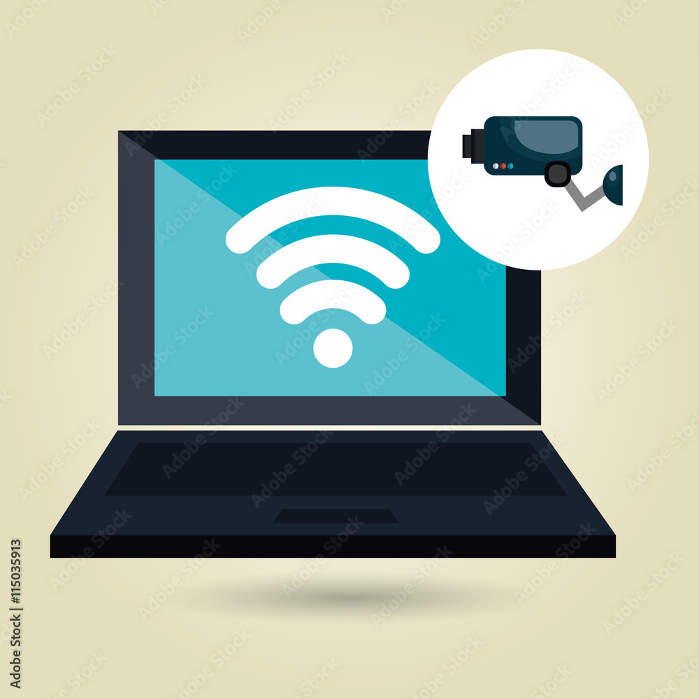computer laptop with camera cctv isolated icon design, vector illustration graphic computer laptop with camera cctv isolated icon design, vector illustration graphic