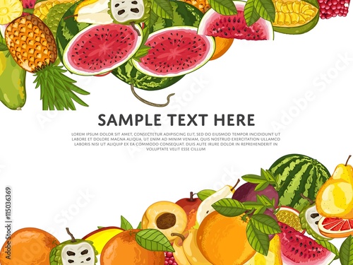 Fruit mix with leaves on wite background vector illustration