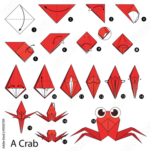 Step by step instructions how to make origami A Crab.