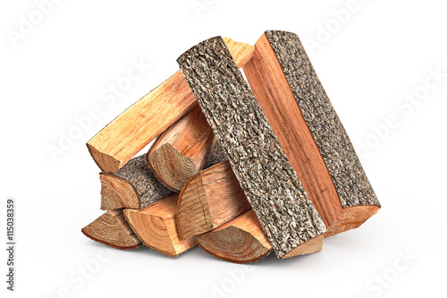 Fotografija Firewood stack dry chopped, objects. 3D graphic