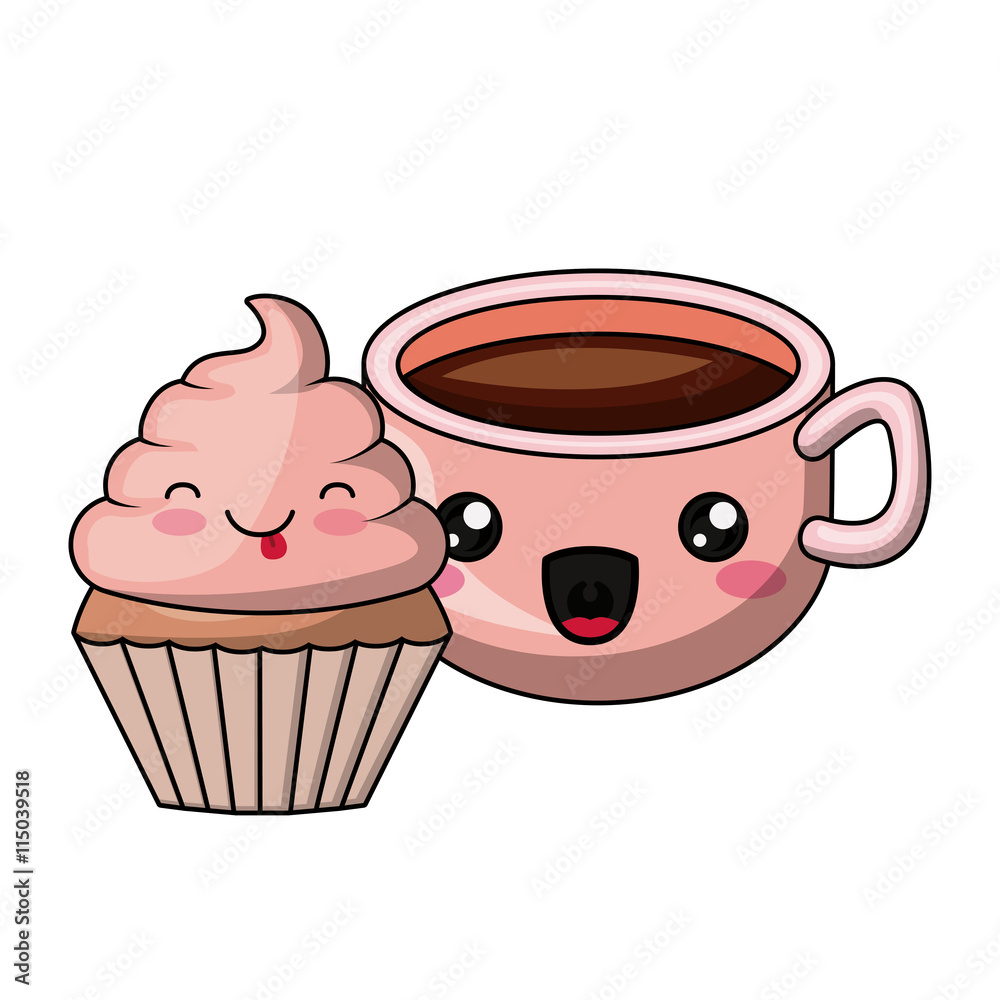 cupcake and coffee character isolated icon design cupcake and coffee character isolated icon design