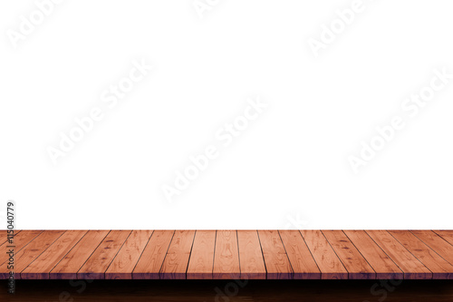 Empty top of wooden table isolated on white background.