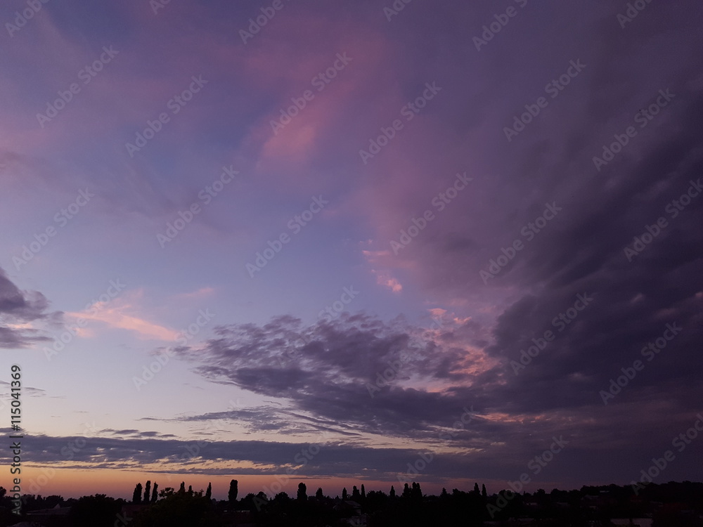 Obraz premium Purple Sunset Cloudy Sky