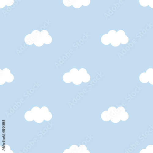 Flat design cute blue sky with clouds seamless pattern background.