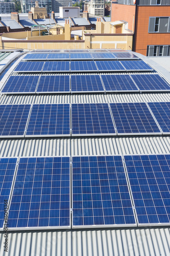 Close-up of rooftop solar panels in Sydney, Australia