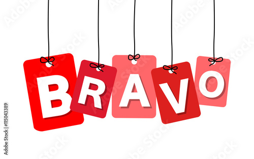 Vector colorful hanging cardboard. Tags - bravo