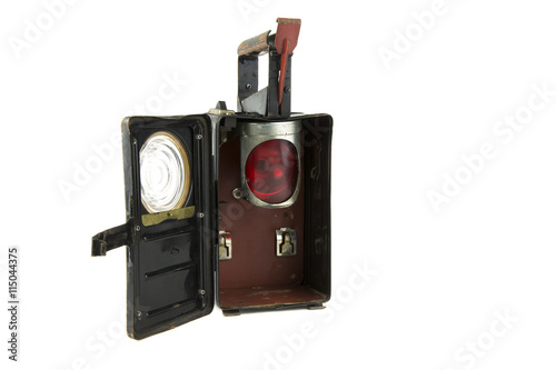 isolated old railroad lantern / portrait of isolated vintage railroad lantern