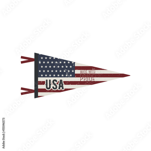Adventure USA pennant. Pennant explore flags design. Vintage united states flag design. USA flag pennant with inspiration text quote - Made with Pride. Summer old style. Use for webdesign or print