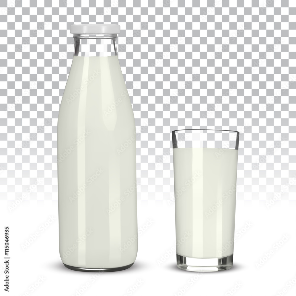 Glass of milk and bottle on transparent background Stock Vector | Adobe ...