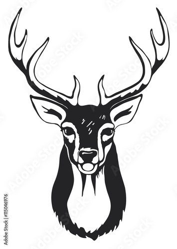Black silhouette of deer head with antlers.