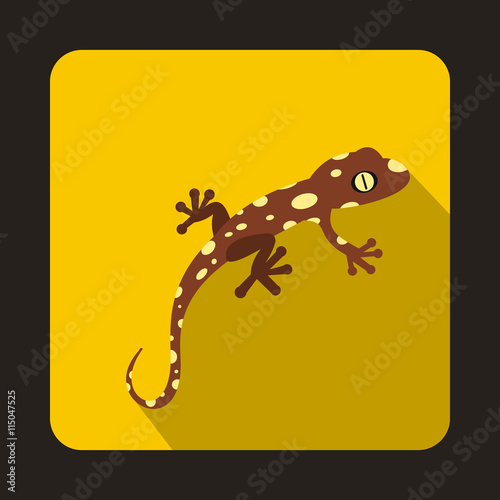 Spotted chameleon icon in flat style with long shadow. Reptiles symbol