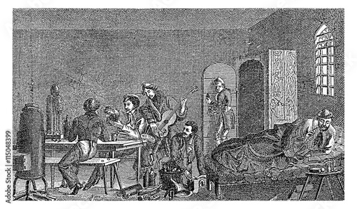 Εκτύπωση καμβά 1829 - 1830, student life, karzer: detention room to incarcerate students as a punishment