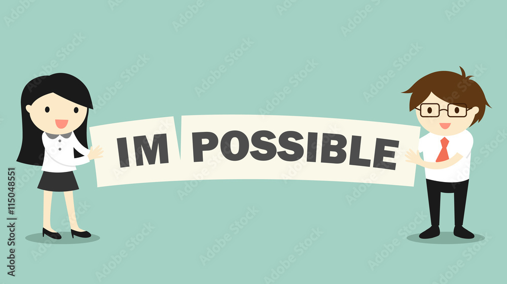 Business concept, Business woman and businessman with impossible to possible concept. Vector illustration Business concept, Business woman and businessman with impossible to possible concept. Vector illustration