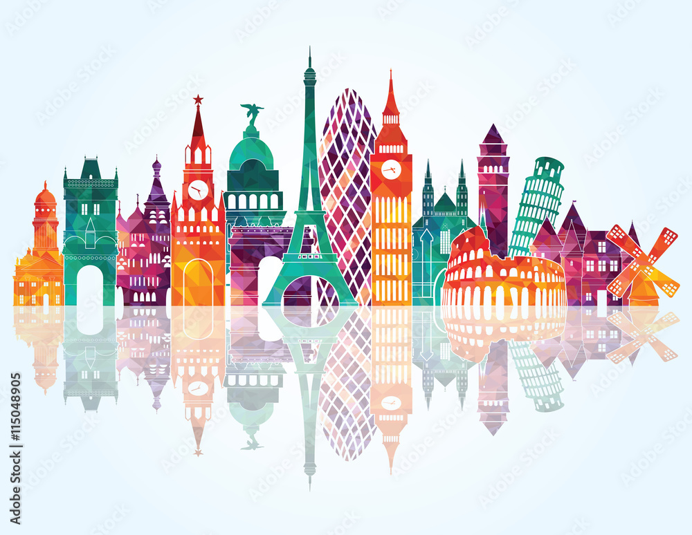 Fototapeta premium Szczegółowa sylwetka panoramę Europy. Ilustracji wektorowych