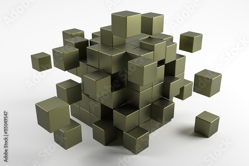 3d cubes scatter in different directions. Abstract reflected object