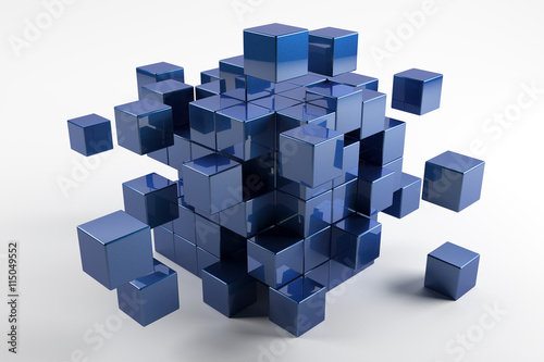 3d blue cubes scatter in different directions. Abstract reflected © RichWolf