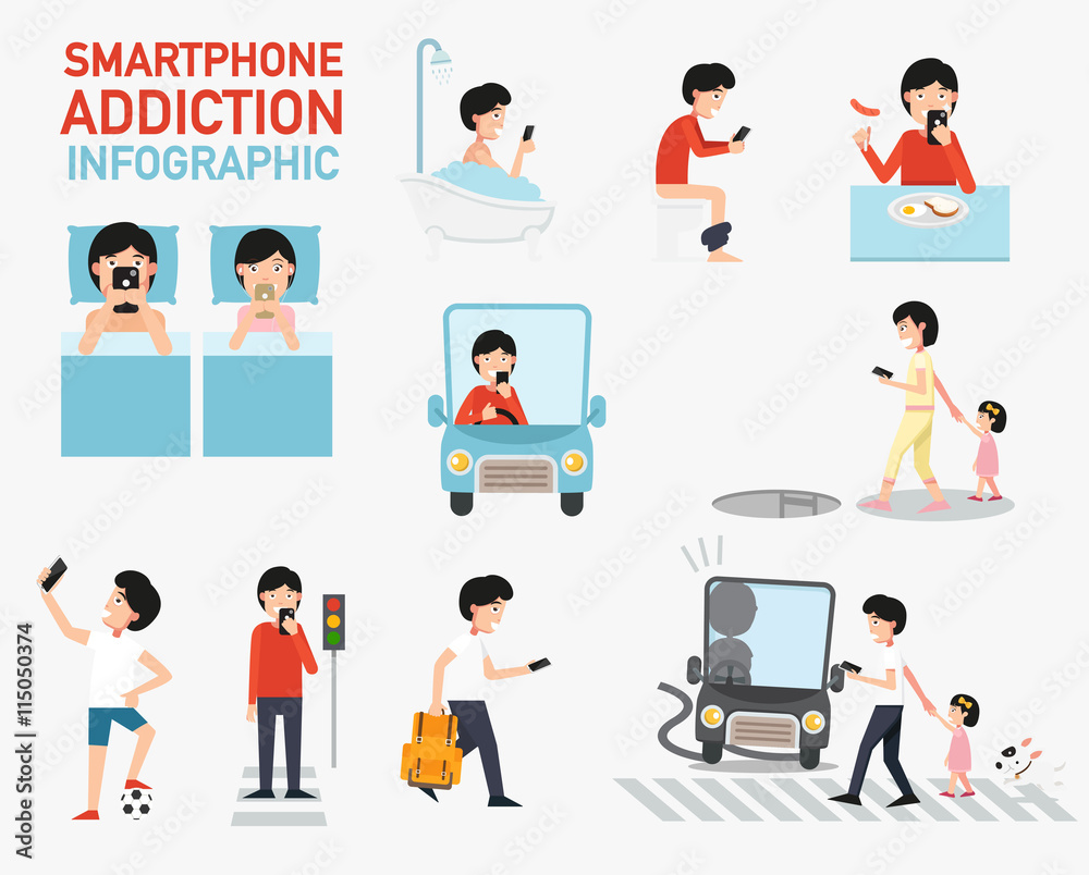 Smartphone addiction infographic.vector