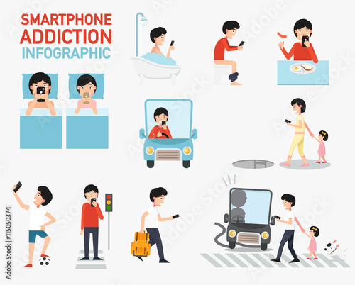 Smartphone addiction infographic.vector