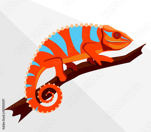 Vector illustration of chameleon on a branch